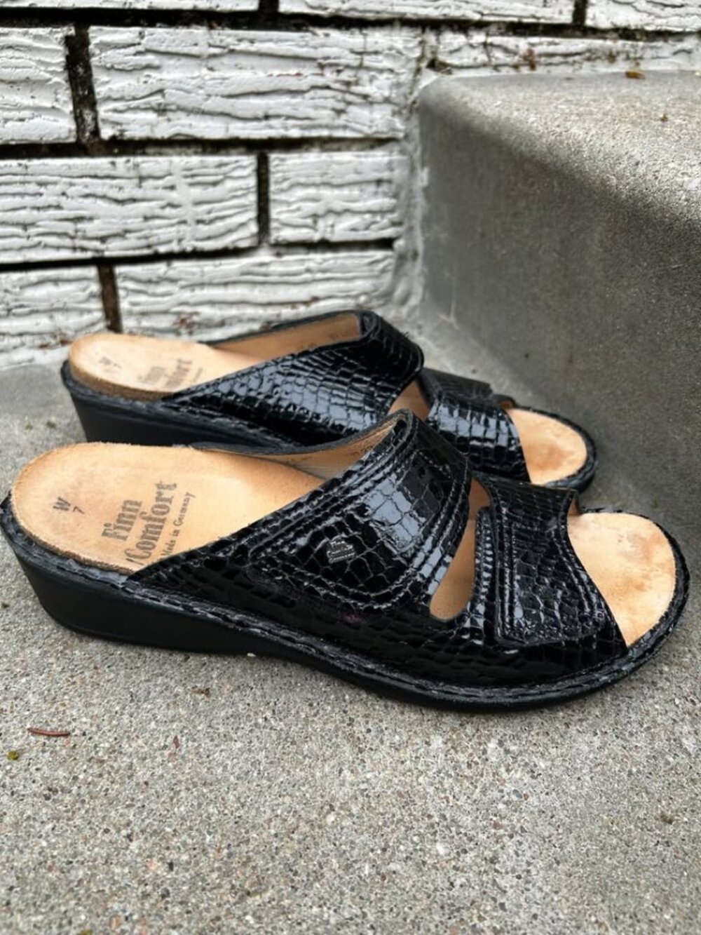 Finn Comfort Jamaica Crocodile Black Leather Sandals Made in Germany Size 7